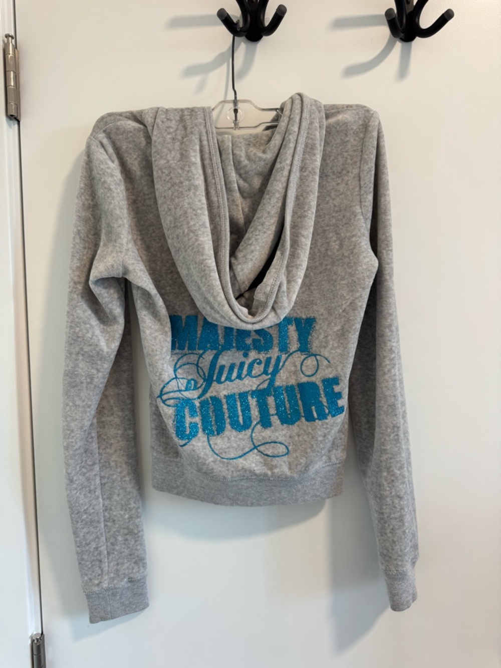 Vintage Y2K Juicy Couture Gray Velour Zip Up with Blue Sparkle Logo